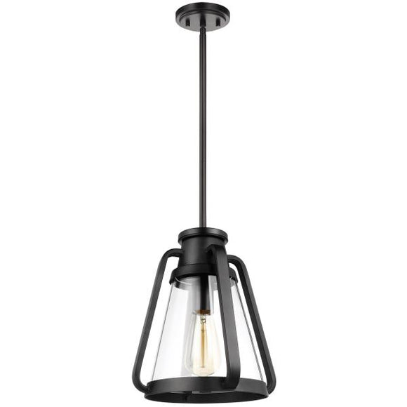 Satco 60/7552 Everett - 1 Light 10 Inch Pendant - Matte Black with Clear Glass