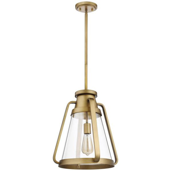 Satco 60/7563 Everett - 1 Light - 14 Inch Pendant - Natural Brass with Clear Glass