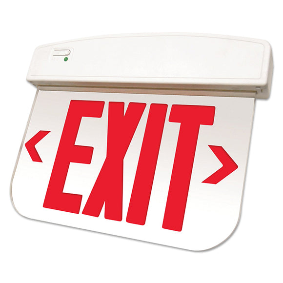 Exitronix QXEDGP-S-RC-WB-WH - LED Thermoplastic Edgelit Exit - Single-Face - Universal Mounting - NiCad - Red Letters/Clear Panel