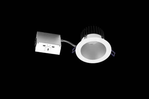 Lotus LED Lights 4 Inch Round Deep Regressed LED 15 Watt Open Plenum - 3500 Kelvin - Silver Reflector White Trim