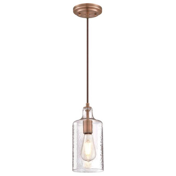 Westinghouse 6371500 One Light Mini Pendant - Washed Copper Finish - Clear Textured Glass