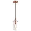 Westinghouse 6371500 One Light Mini Pendant - Washed Copper Finish - Clear Textured Glass