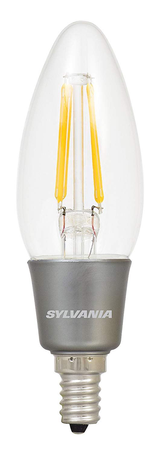 Pack-5 - Sylvania 79520 - LED4.5B10CBLUNTDIM827FILRP -  LED Candelabra Base - Blunt Tip Glass - 2700 Kelvin - 4.5 Watt