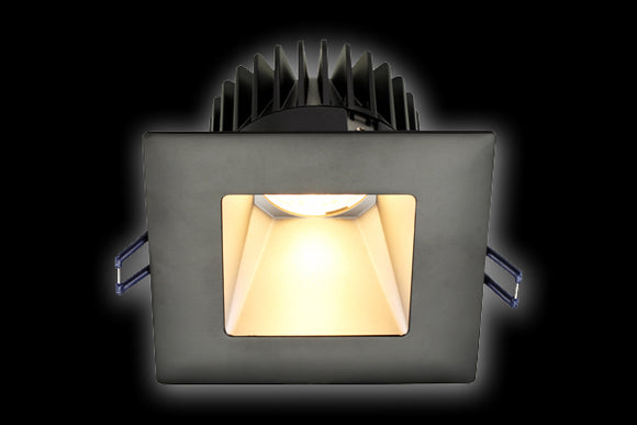 Lotus LED Lights - 4 Inch Square Deep Regressed LED Downlight - 2700 Kelvin - Silver Reflector - Black Trim