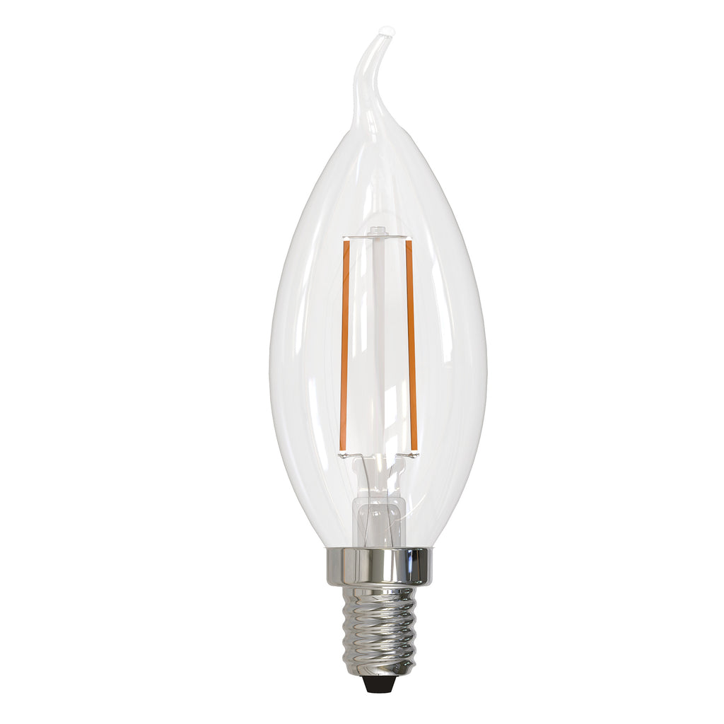 BULBRITE 776858 2.5 Watt CA10 Filament - E12 Candelabra Base - 2700 Kelvin Warm White - 250 Lumens - Clear - 120 Volt