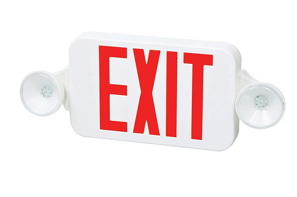 FireHorse - Exit and Emergency Light Combo - Mini LED - White Housing - Red Letters