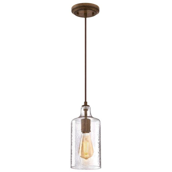 Westinghouse 6371300 One Light Mini Pendant - Barnwood Finish - Clear Textured Glass