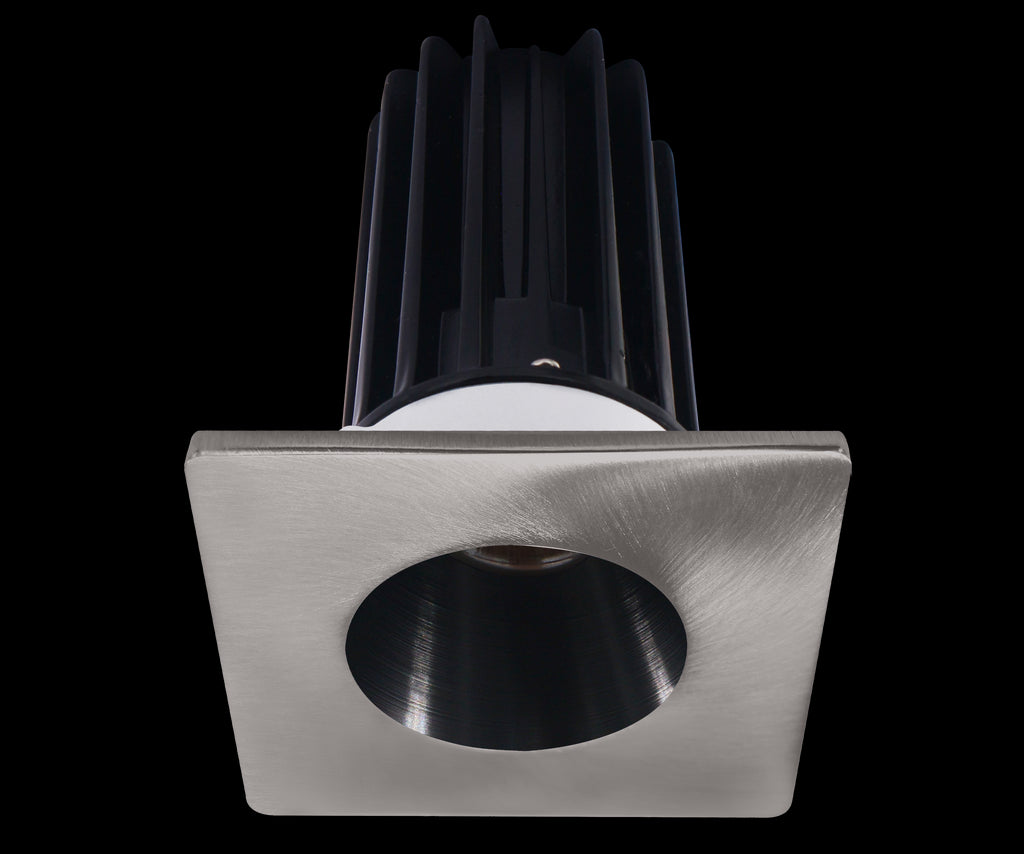 Lotus LED 2 Inch Square Recessed LED 15 Watt High Output Designer Series - 2700 Kelvin - Black Reflector - Trim Brushed Nickel