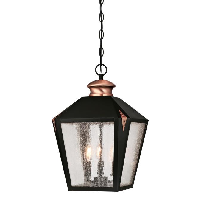 Westinghouse 6339100 Three Light Pendant - Matte Black Finish with Washed Copper Accents - Clear Seeded Glass