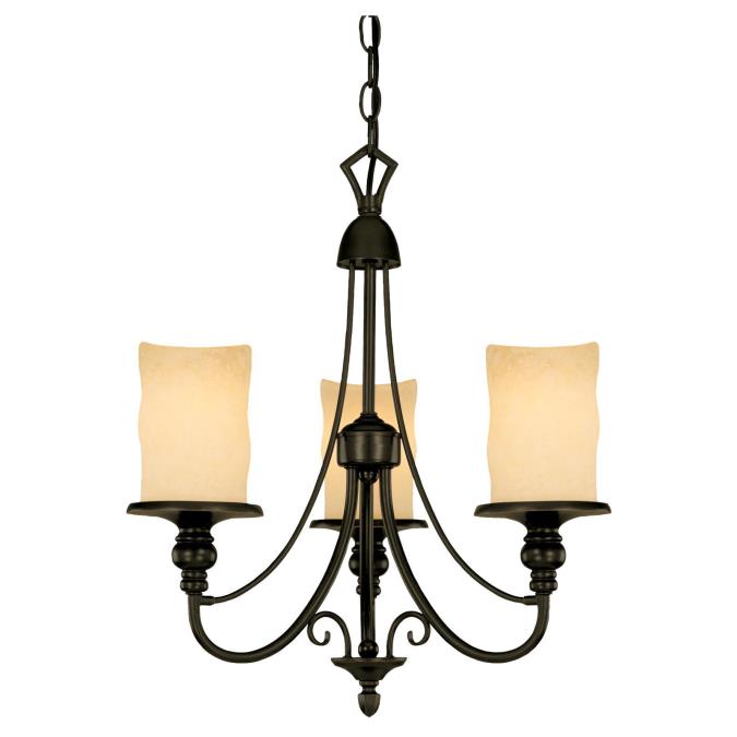 Westinghouse 6900000 Three Light Chandelier - Burnished Bronze Patina Finish - Burnt Scavo Glass