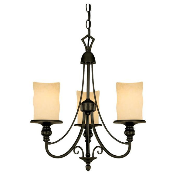 Westinghouse 6900000 Three Light Chandelier - Burnished Bronze Patina Finish - Burnt Scavo Glass