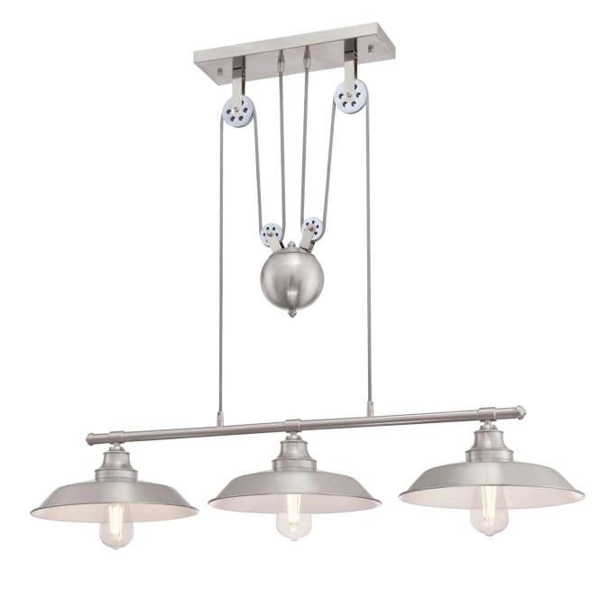 Westinghouse 6369900 Three Light Island Pulley Pendant - Brushed Nickel Finish